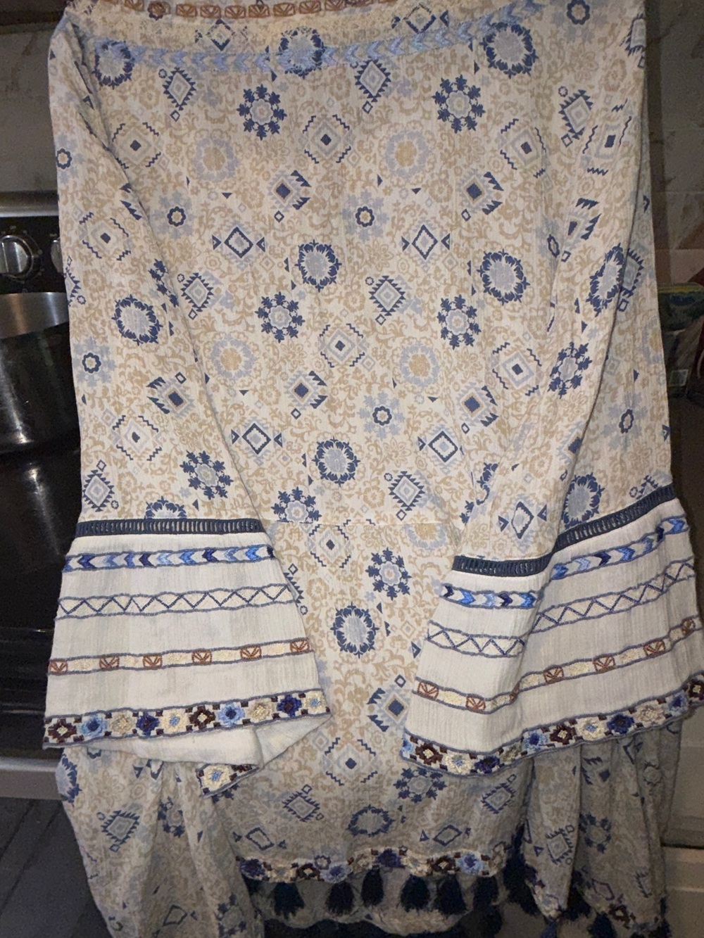 Boho Embroidered V-Neck Tunic in Cream and Blue - Picture 7 of 7